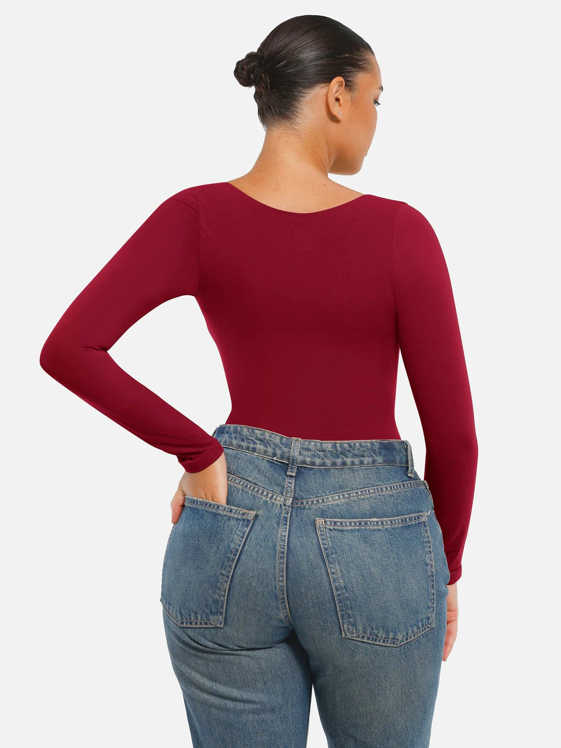 Body Modelador Sem Costuras de Manga Comprida Fio Dental