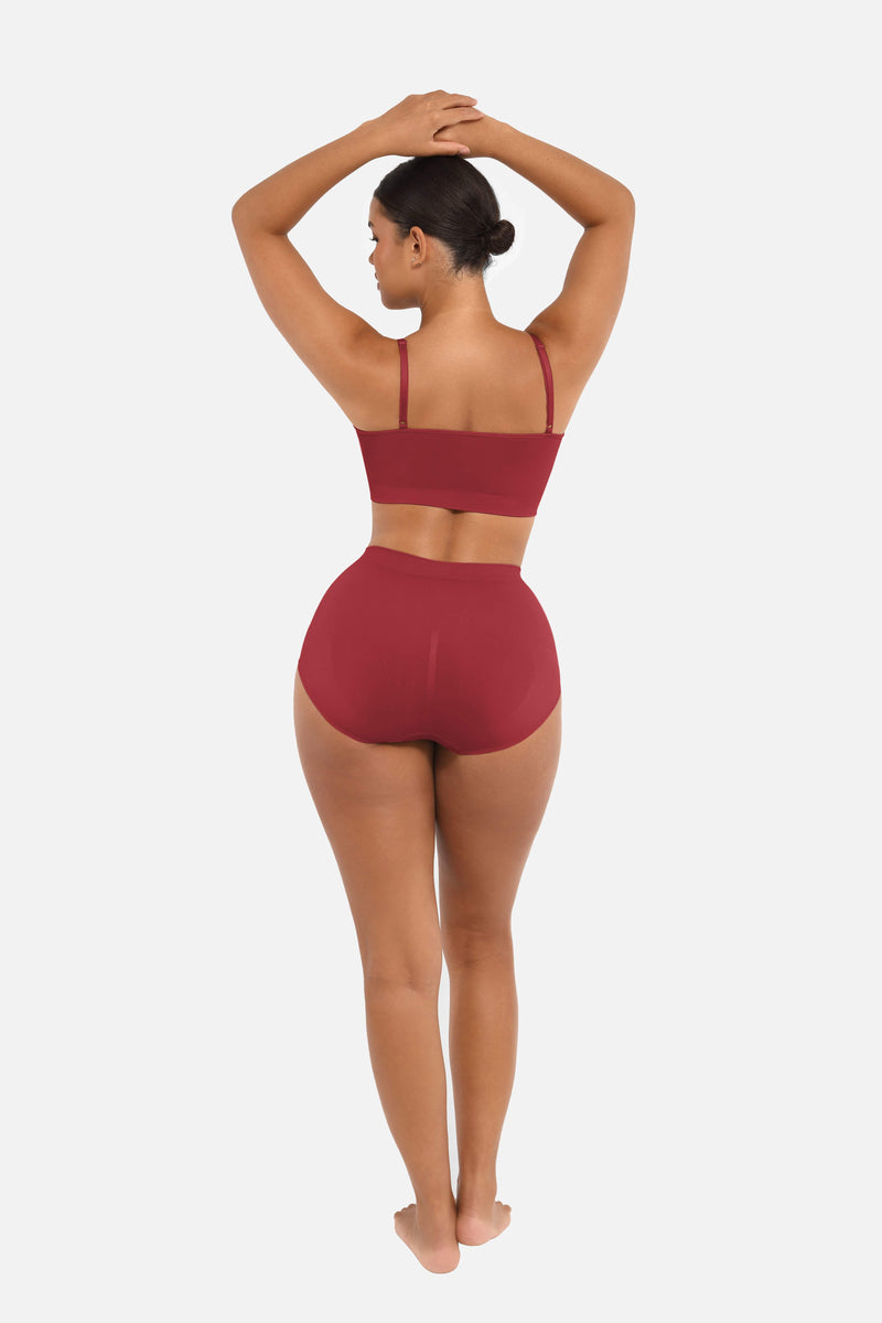 Braguita de cintura alta sin costuras con control de abdomen, antibacteriana, color melocotón