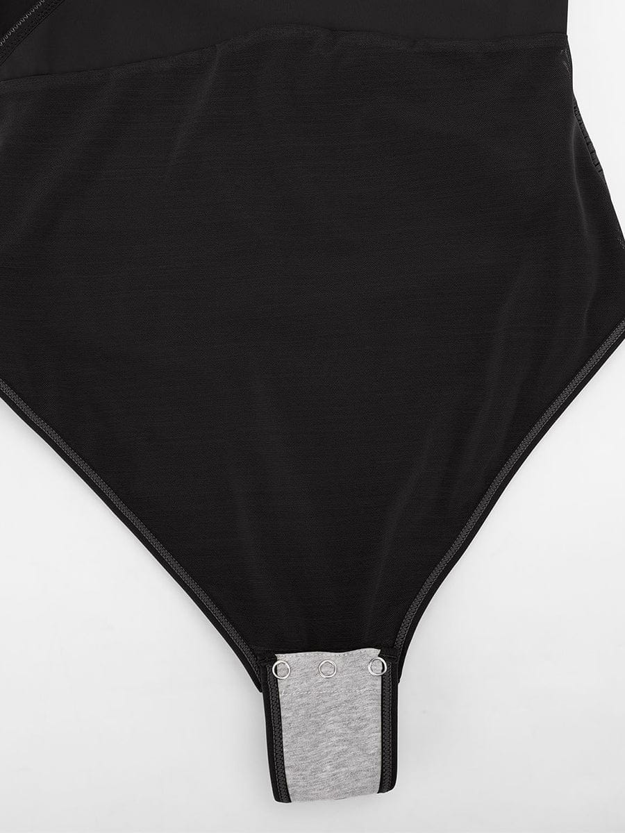 Sexy V-neck Overlapping pleated Waist and Tummy Control Antibacterial Crotch Bodysuit