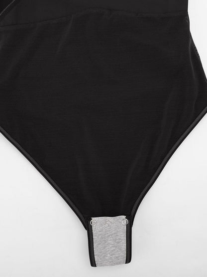 Sexy V-neck Overlapping pleated Waist and Tummy Control Antibacterial Crotch Bodysuit