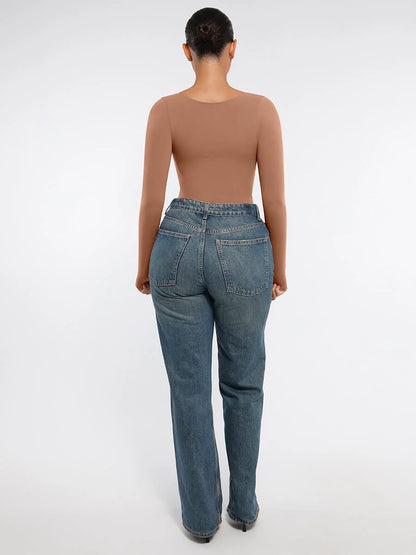 Body Modelador Sem Costuras de Manga Comprida Fio Dental