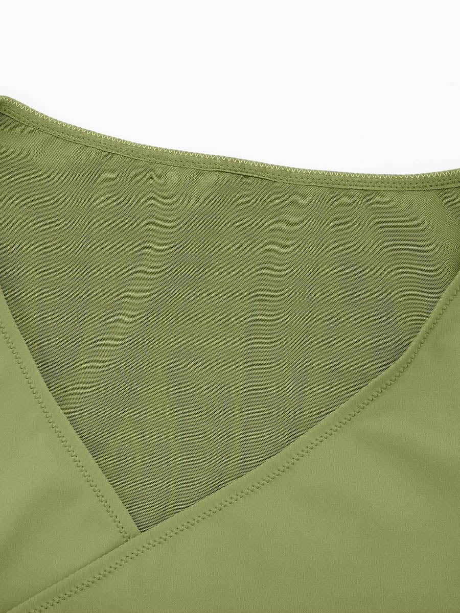 Sexy V-neck Overlapping pleated Waist and Tummy Control Antibacterial Crotch Bodysuit