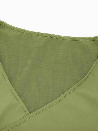 Sexy V-neck Overlapping pleated Waist and Tummy Control Antibacterial Crotch Bodysuit