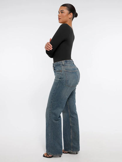 Body Modelador Sem Costuras de Manga Comprida Fio Dental