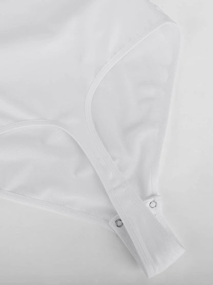 Sexy V-neck Overlapping pleated Waist and Tummy Control Antibacterial Crotch Bodysuit