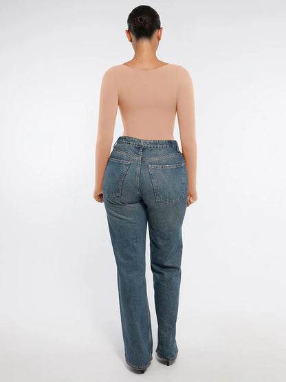 Body Modelador Sem Costuras de Manga Comprida Fio Dental