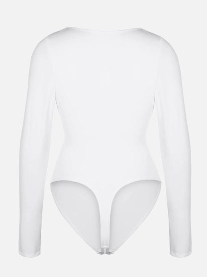 Sexy V-neck Overlapping pleated Waist and Tummy Control Antibacterial Crotch Bodysuit