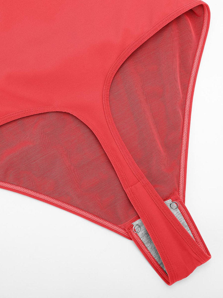 Sexy V-neck Overlapping pleated Waist and Tummy Control Antibacterial Crotch Bodysuit