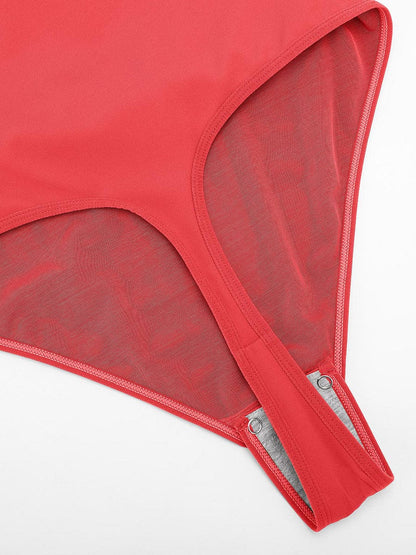 Sexy V-neck Overlapping pleated Waist and Tummy Control Antibacterial Crotch Bodysuit