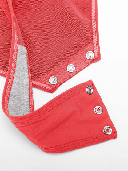 Sexy V-neck Overlapping pleated Waist and Tummy Control Antibacterial Crotch Bodysuit