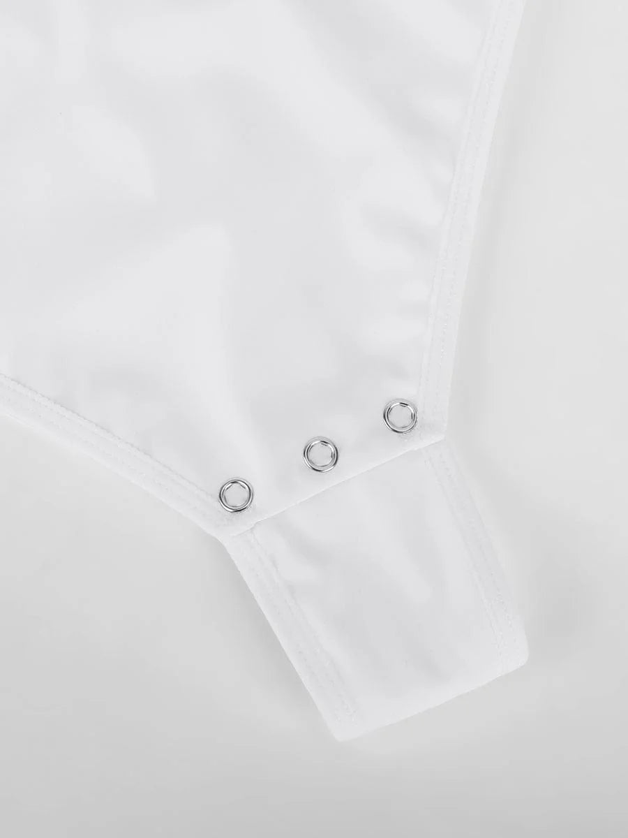 Sexy V-neck Overlapping pleated Waist and Tummy Control Antibacterial Crotch Bodysuit