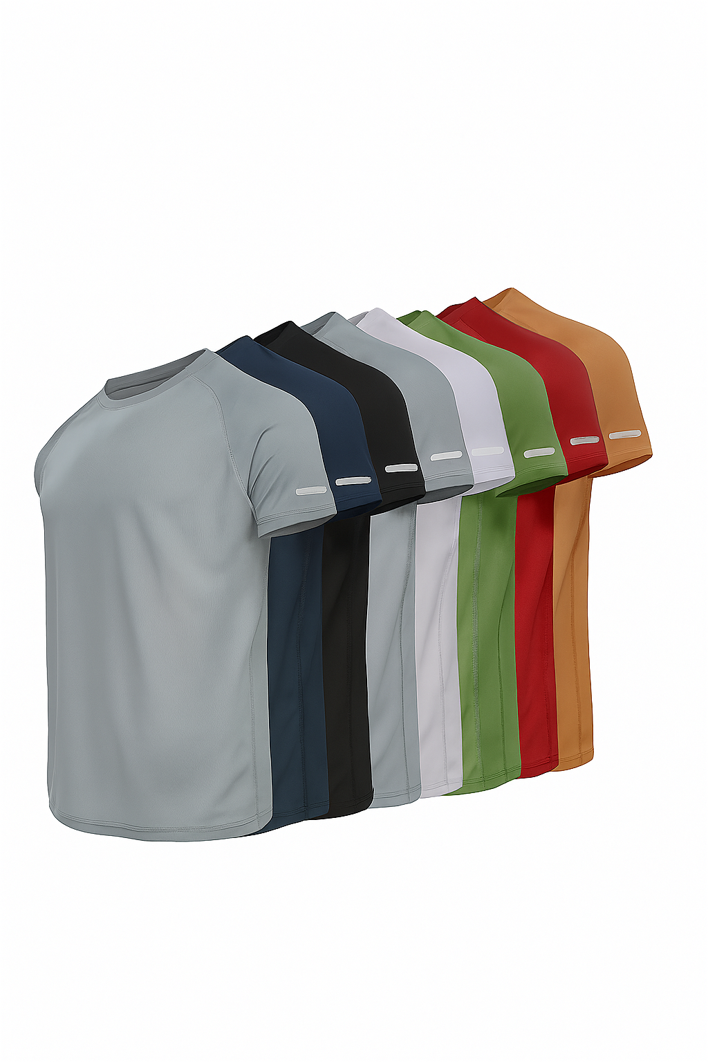 8-Pack Active Tees - Grey, Navy, Black, White, Grey, Green, Red & Khaki