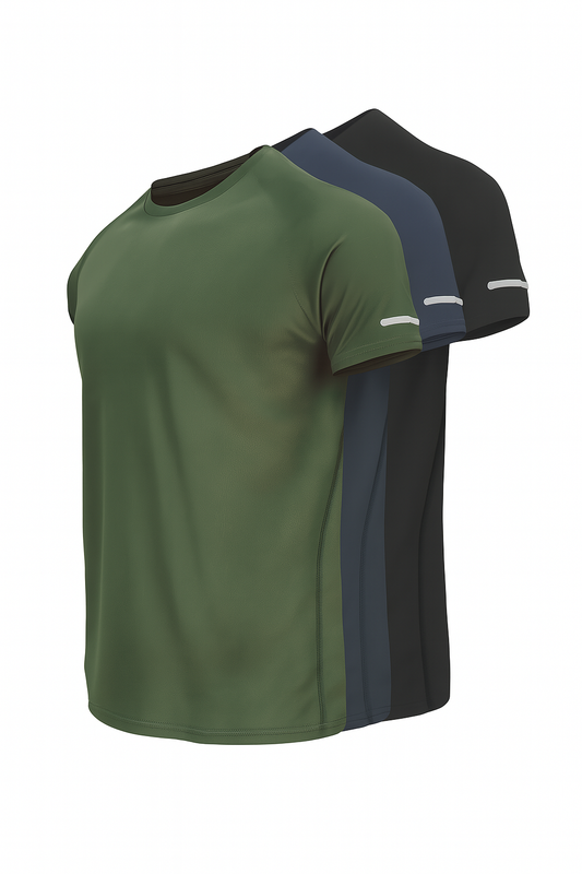 3-Pack Active Tees with Green, Navy & Black