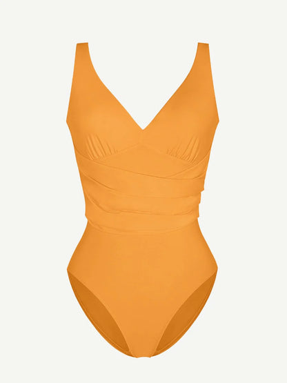 One-piece Swimsuit Built-in Elastic Mesh in the Abdomen With Removable Cups