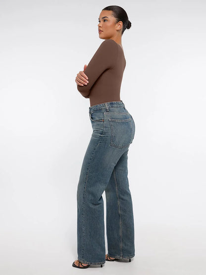 Body Modelador Sem Costuras de Manga Comprida Fio Dental