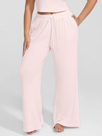 Rayon Ribbed Wide Leg Lounge Pants