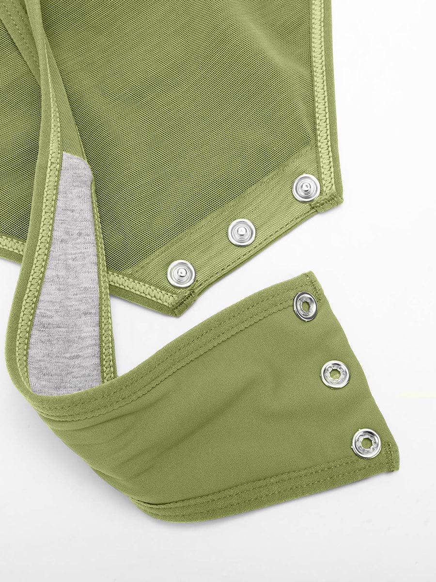 Sexy V-neck Overlapping pleated Waist and Tummy Control Antibacterial Crotch Bodysuit