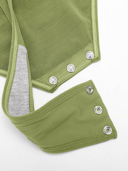 Sexy V-neck Overlapping pleated Waist and Tummy Control Antibacterial Crotch Bodysuit