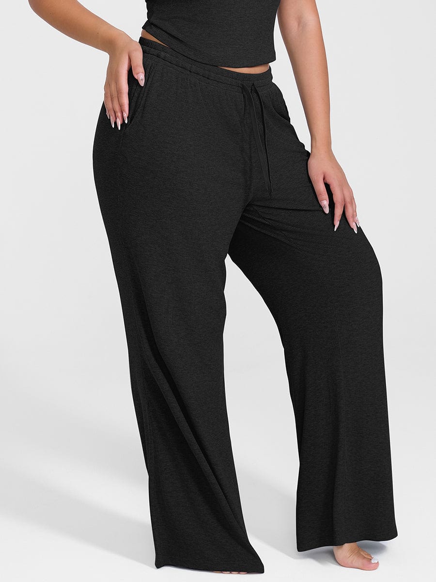 Rayon Ribbed Wide Leg Lounge Pants