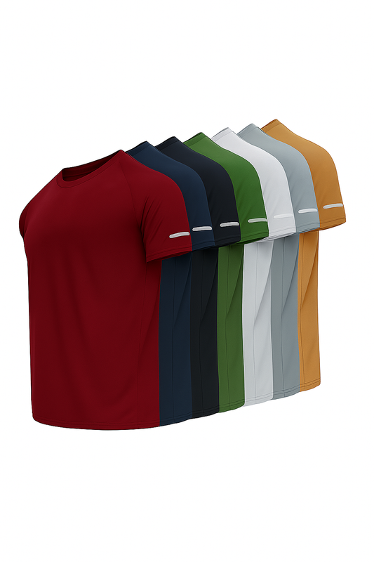 7-Pack Active Tees - Red, Brown, Black, Green, White, Grey & Khaki