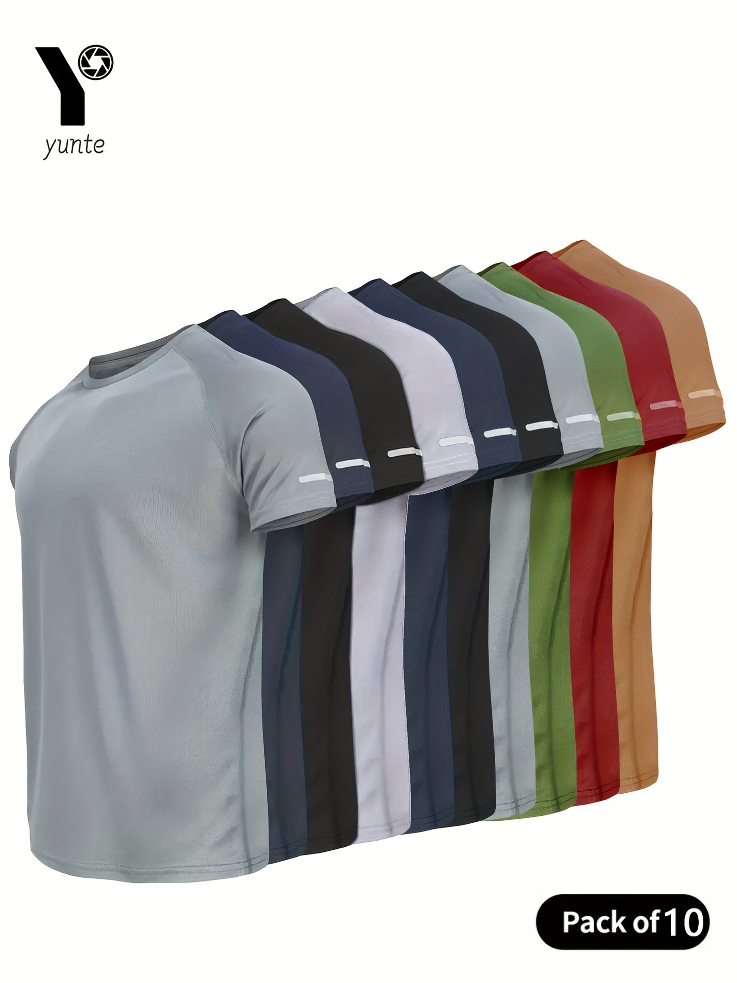 10-Pack Active Tees - Grey, Navy, Black, White, Navy, Black, Grey, Green, Red, Khaki