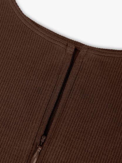 Seamless Ribbed Zip Front Sleeveless Briefs Bodysuit