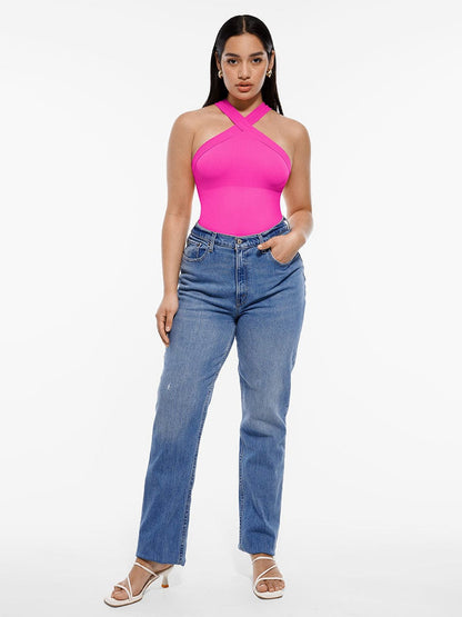 Seamless Crossover Halter Thong Bodysuit