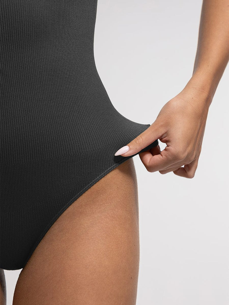 Seamless Ribbed Zip Front Sleeveless Briefs Bodysuit