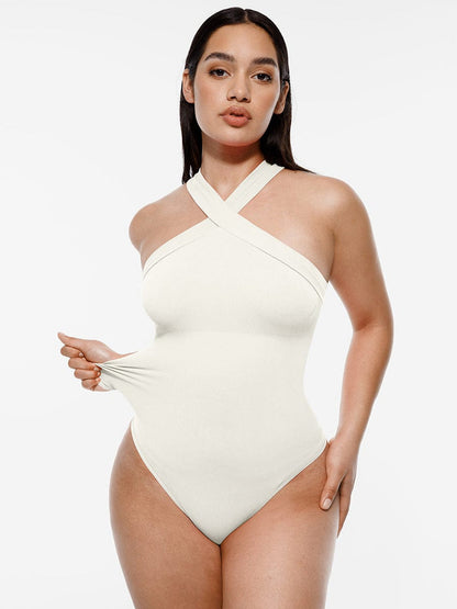 Seamless Crossover Halter Thong Bodysuit