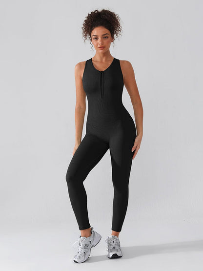 Seamless Zip Front Full-Length Racerback 2-in-1 Sport Shaping Jumpsuit