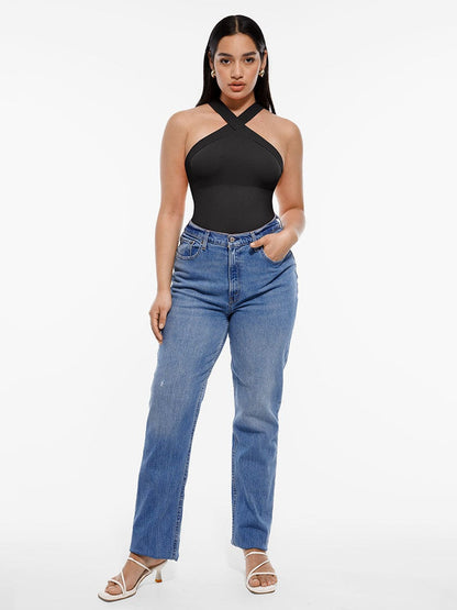 Seamless Crossover Halter Thong Bodysuit