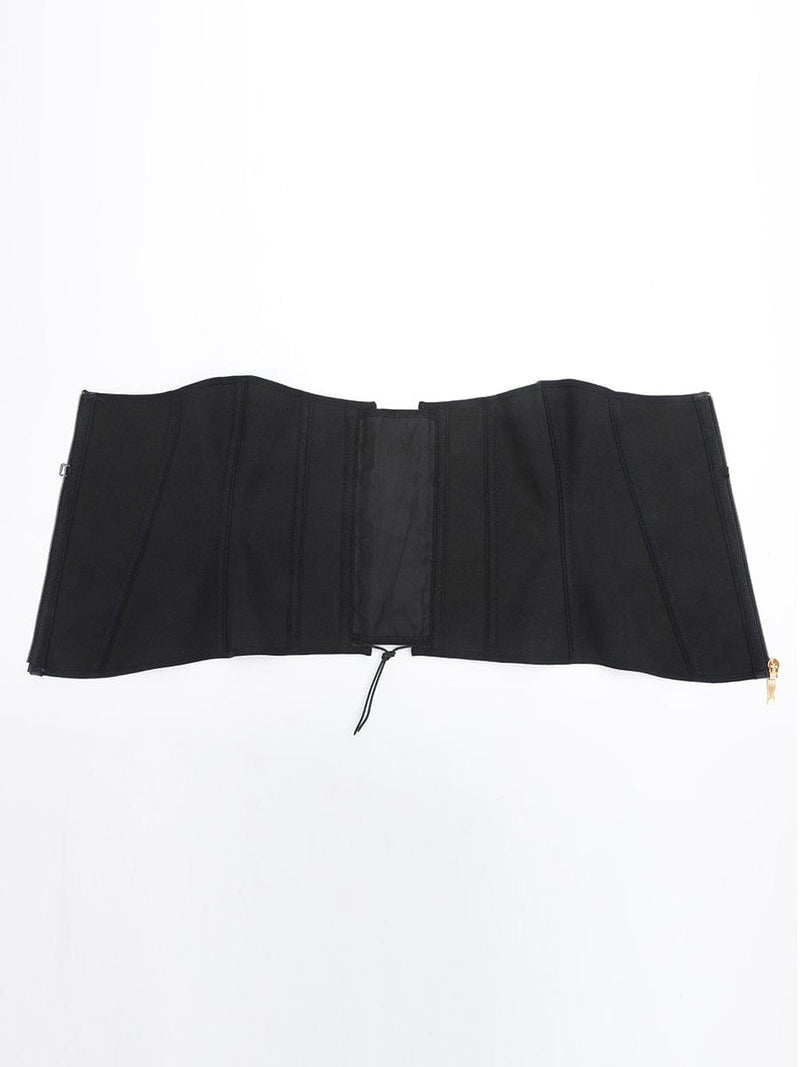 Faja moldeadora de cintura de látex con 10 varillas de acero en forma de U, con cordones ajustables y hebilla frontal.