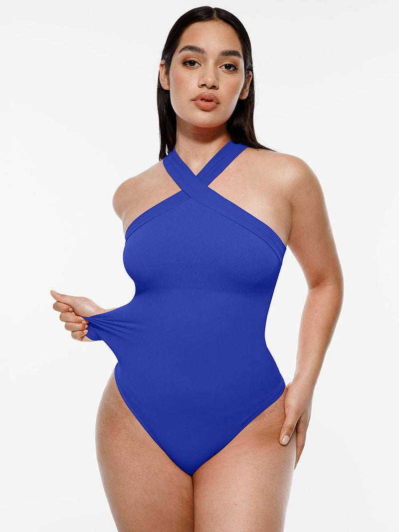 Seamless Crossover Halter Thong Bodysuit