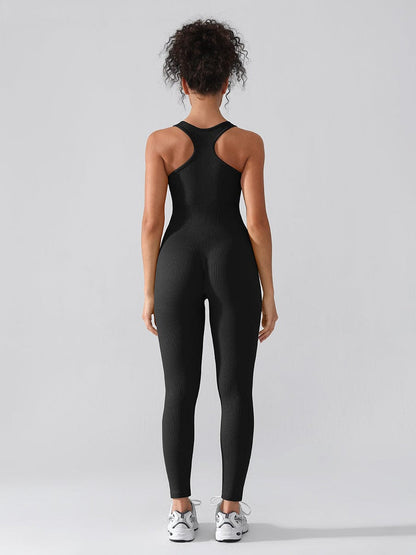 Seamless Zip Front Full-Length Racerback 2-in-1 Sport Shaping Jumpsuit