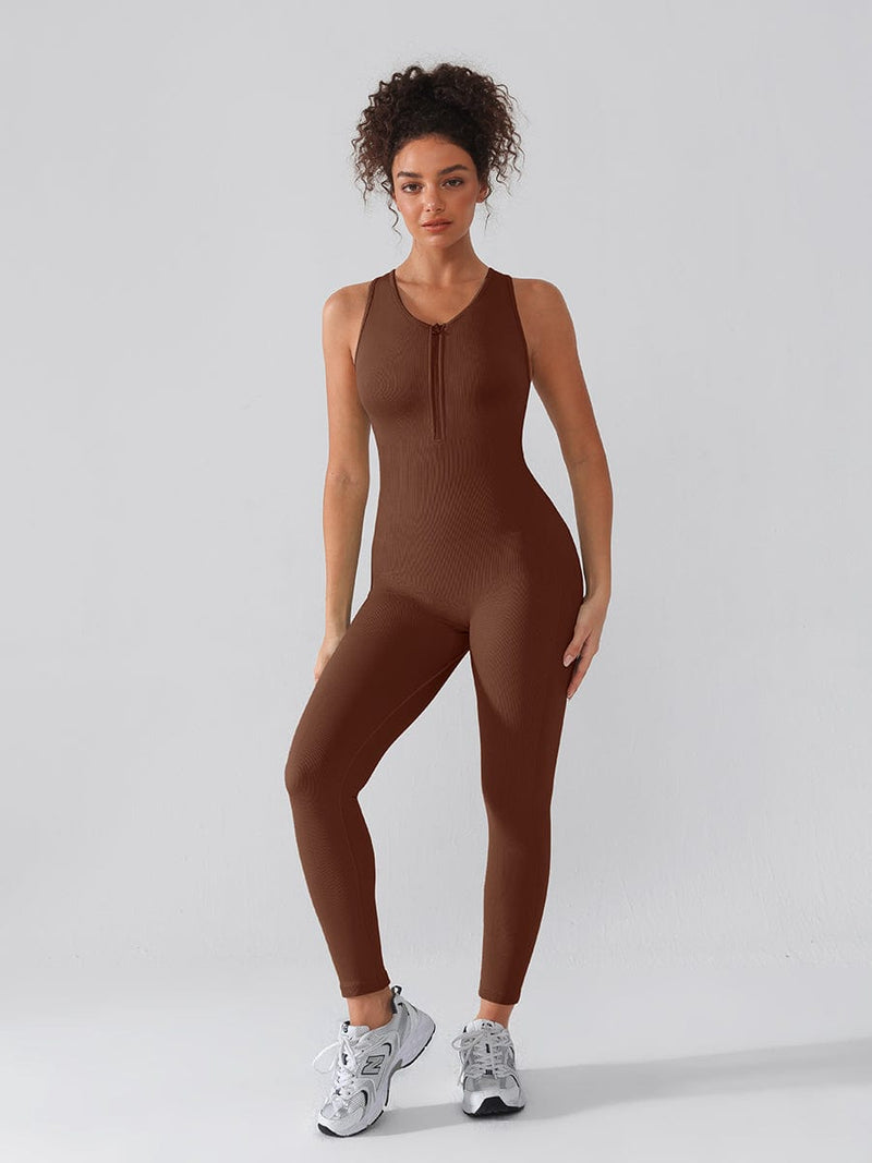 Seamless Zip Front Full-Length Racerback 2-in-1 Sport Shaping Jumpsuit
