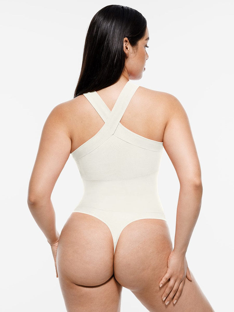 Seamless Crossover Halter Thong Bodysuit