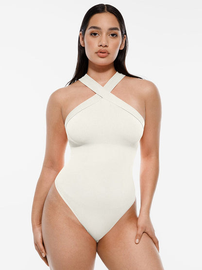 Seamless Crossover Halter Thong Bodysuit