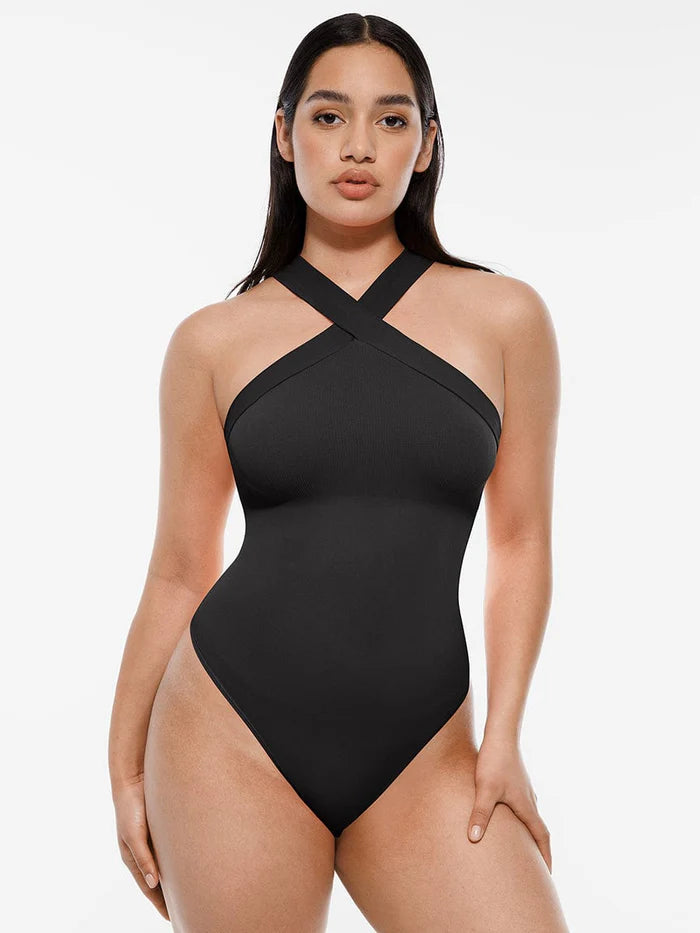 Seamless Crossover Halter Thong Bodysuit