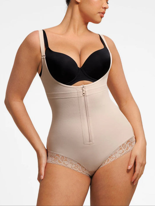 U-shaped Bust Lifting Front Zipper Lace Shapewear